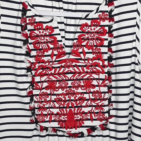 THML Embroidered Fringed Striped Sleeveless Top M Boho Festival - Picture 2 of 6